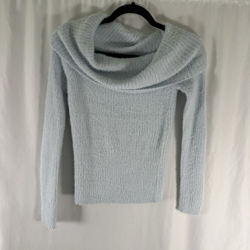 New Hippie Rose Eyelash Sweater Women's Small Light Blue Metallic Knit Pullover